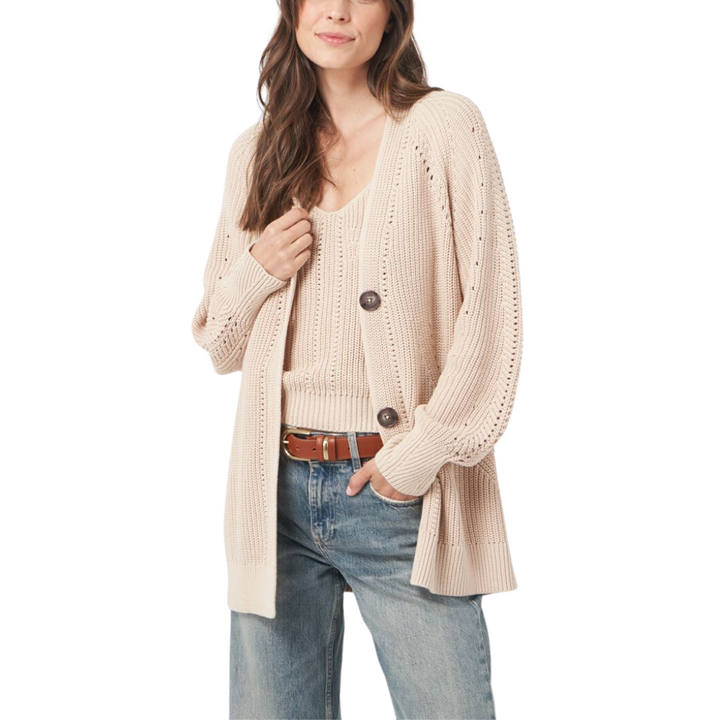 Chunky Cotton Rib Knit Mid-Length Cardigan