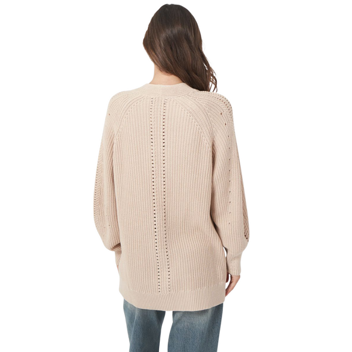 Chunky Cotton Rib Knit Mid-Length Cardigan