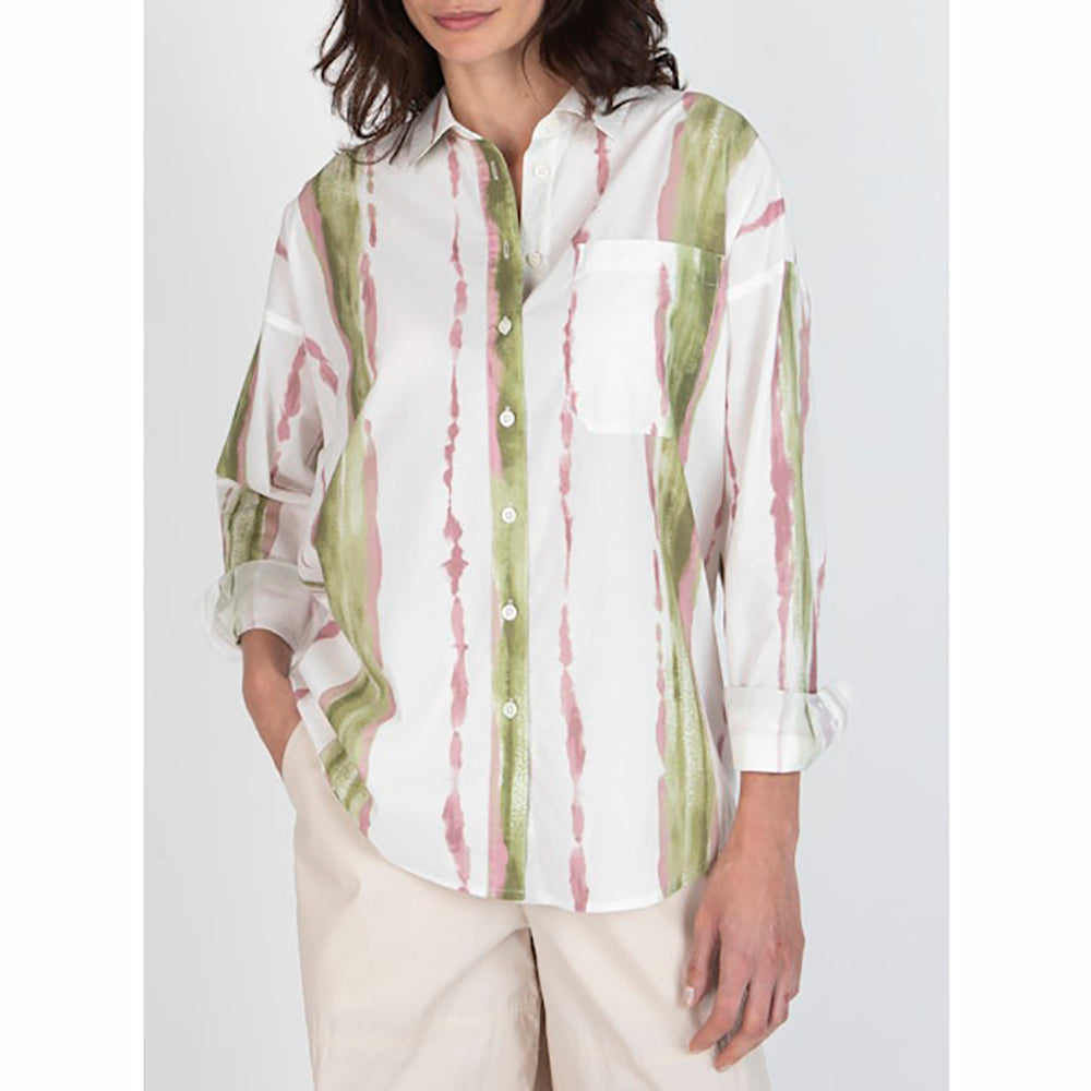 Paintstroke Lightweight Boyfriend Shirt - White-Multi