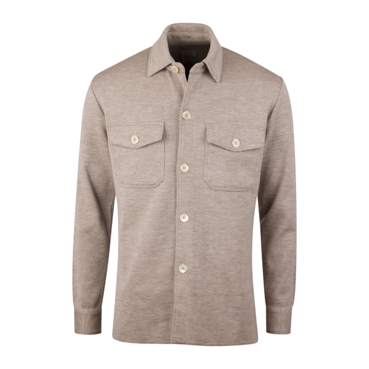 Beige Knitted Merino Wool Overshirt