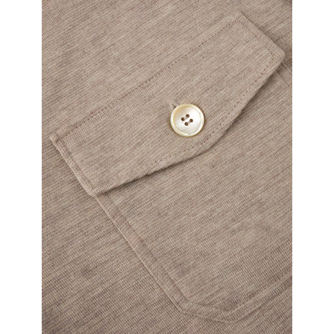 Beige Knitted Merino Wool Overshirt