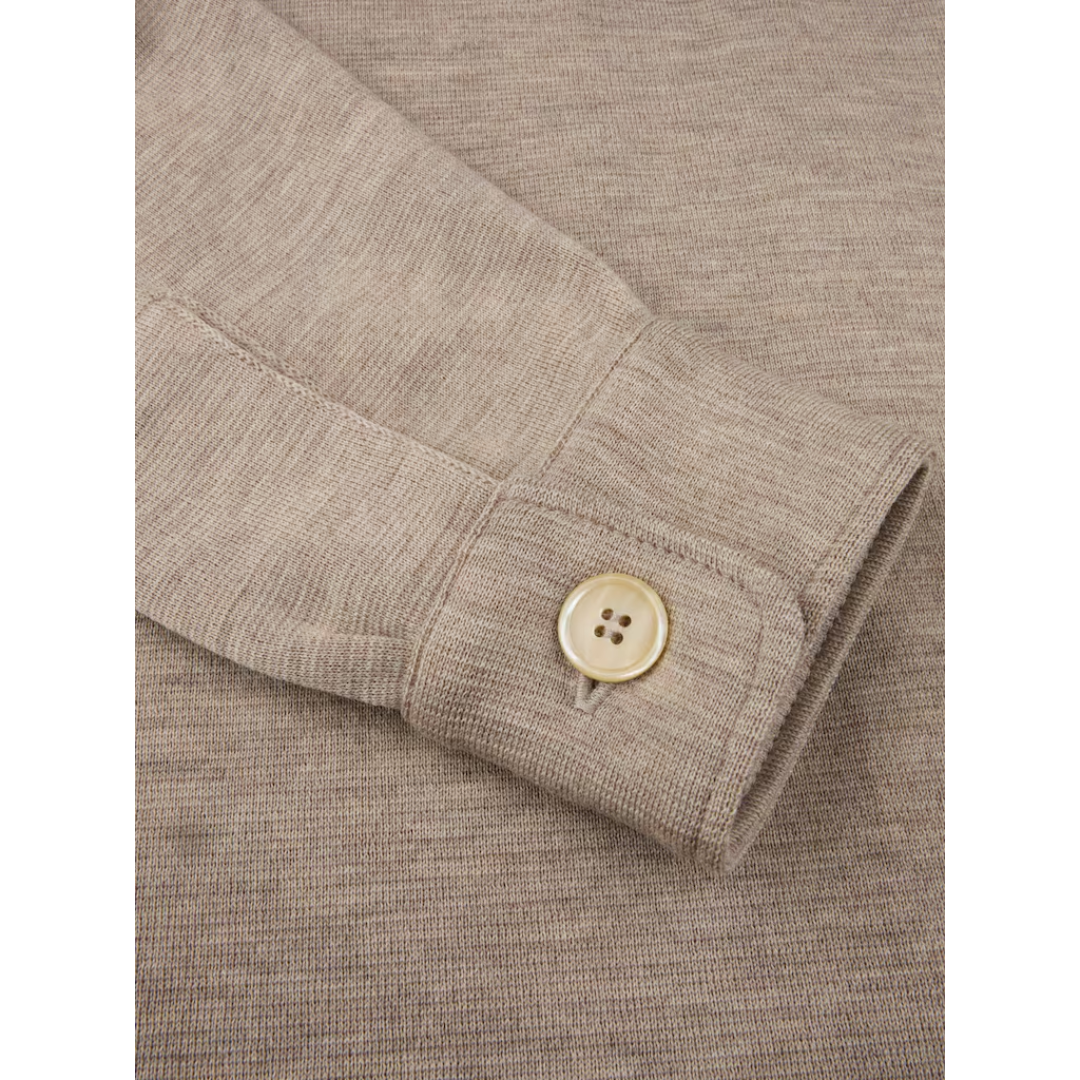 Beige Knitted Merino Wool Overshirt