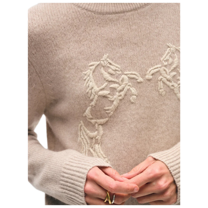 Cashmere Blend Horse Embroidered Crewneck