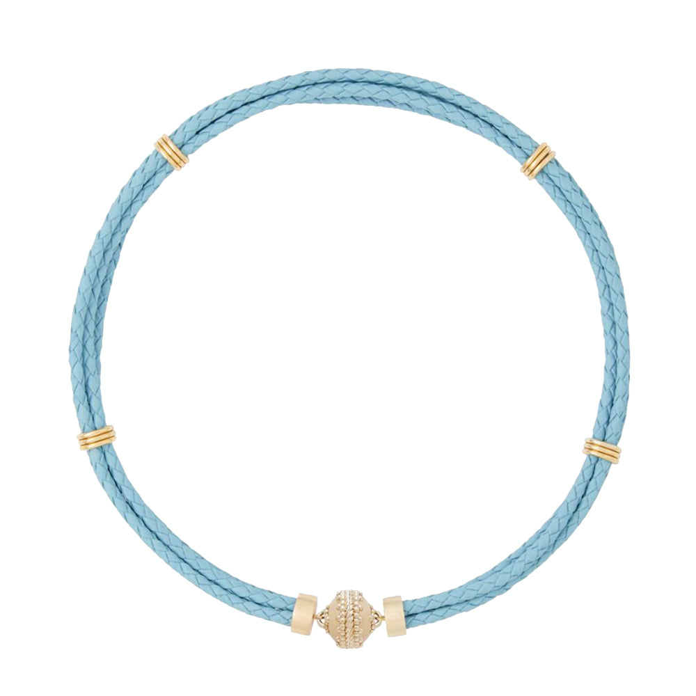 Aspen Braided Leather Powder Blue Necklace