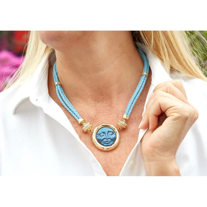 Aspen Braided Leather Powder Blue Necklace