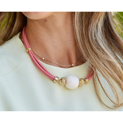 Aspen Braided Leather Watermelon Pink Necklace
