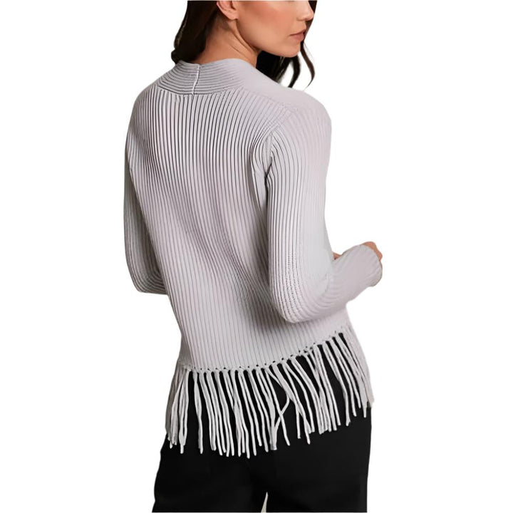 Fringe Merino Hanna Shaker V-Neck w Fringe