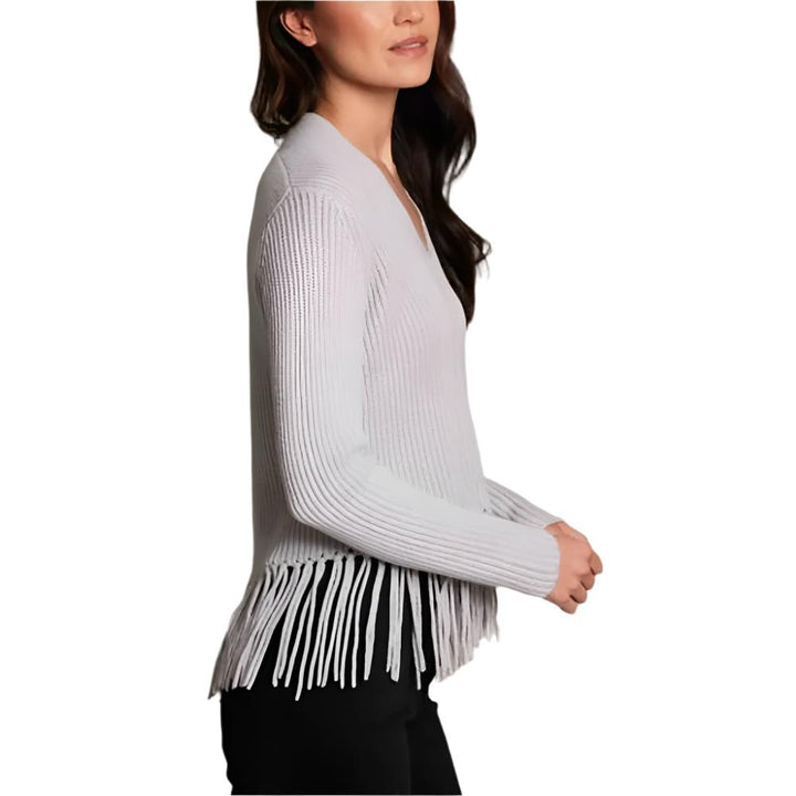 Fringe Merino Hanna Shaker V-Neck w Fringe