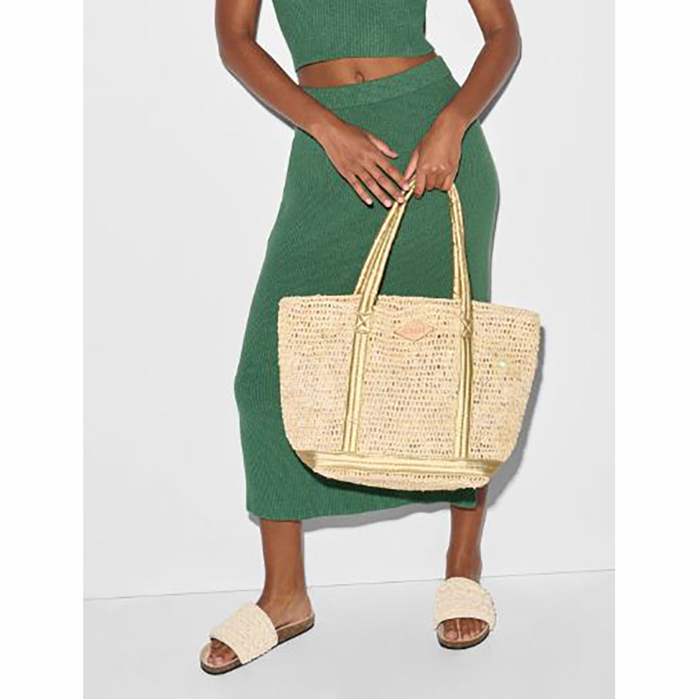 Medium Raffia Tote Sequin - Light Gold