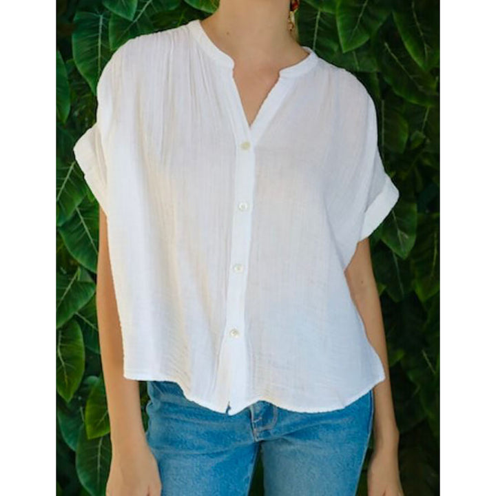 Short Sleeve Gauze Top - White