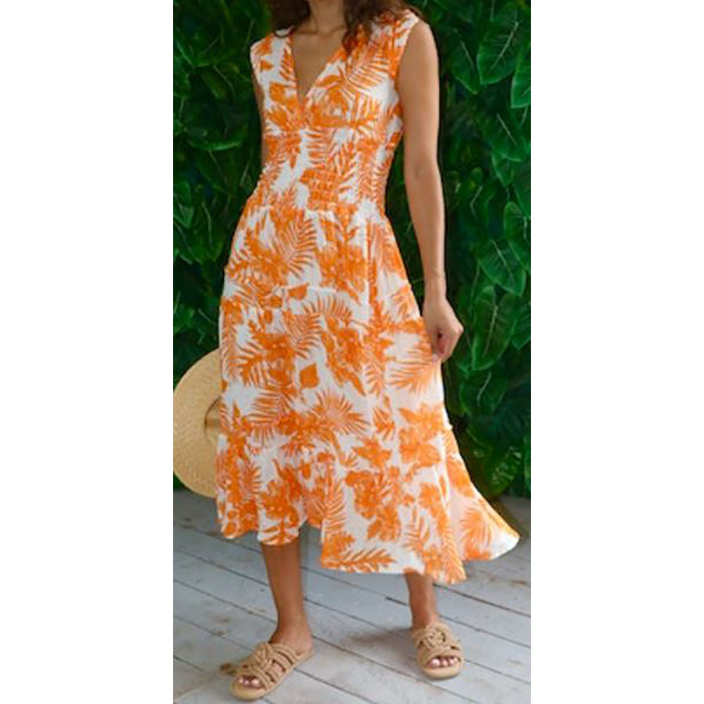 Smocked Gauze Dress - Orange Palm