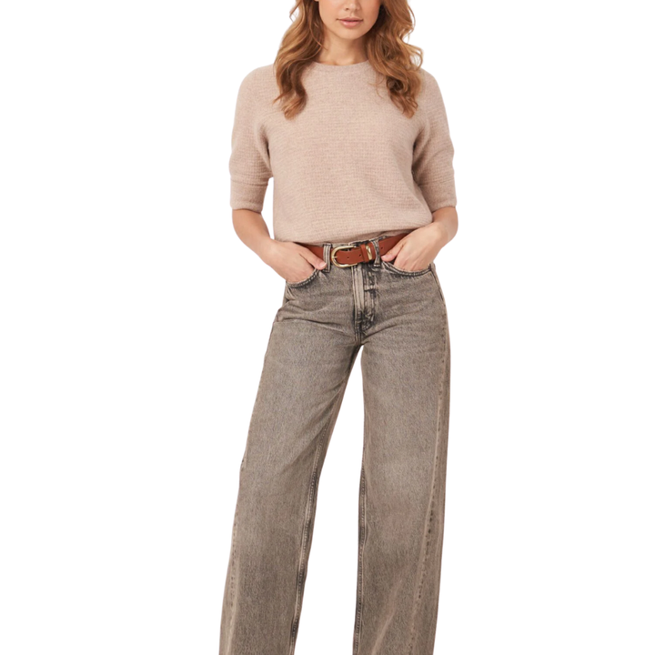 Textured Short Sleeve Cashmere Sweater With Lurex