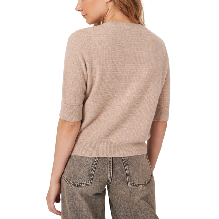 Textured Short Sleeve Cashmere Sweater With Lurex