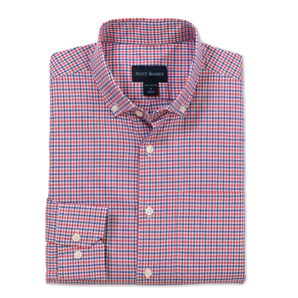 Newport Poplin Tattersal Sport Shirt - Berry