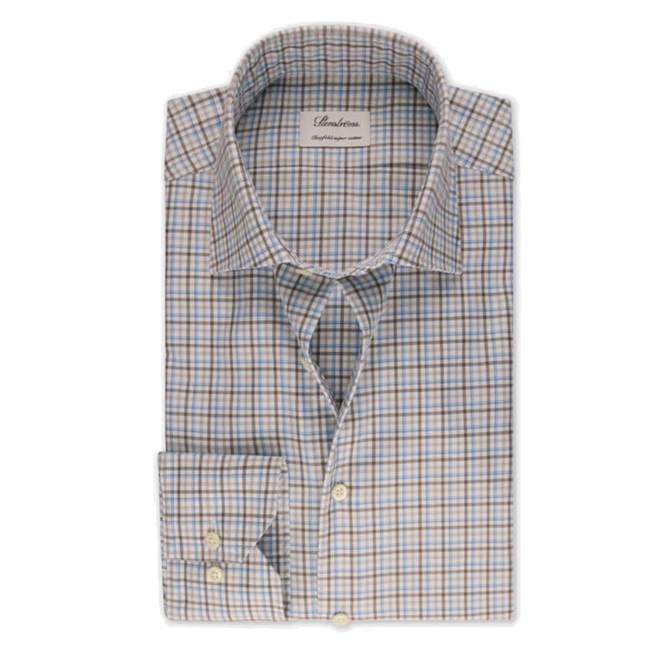 Brown Checked Twill Sport Shirt