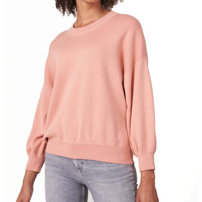 Pure Cotton Knit Sweater With 3/4 Puff Sleeves